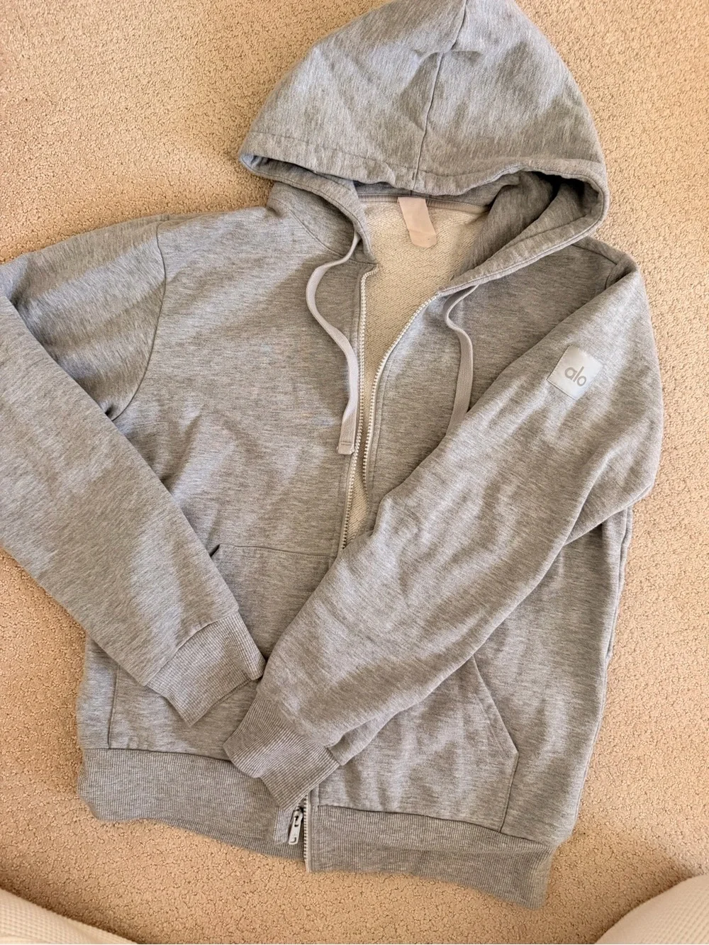 ALO Yoga Light Gray Zip-Up Hooded Sweatshirt